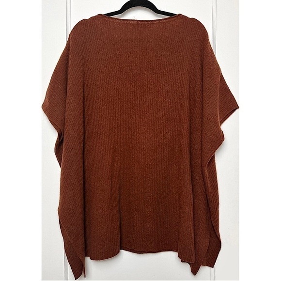 VINCE Rust Cashmere Wool Boatneck Zip Shoulder Rib Knit Loose Sweater Poncho XS - Picture 5 of 10